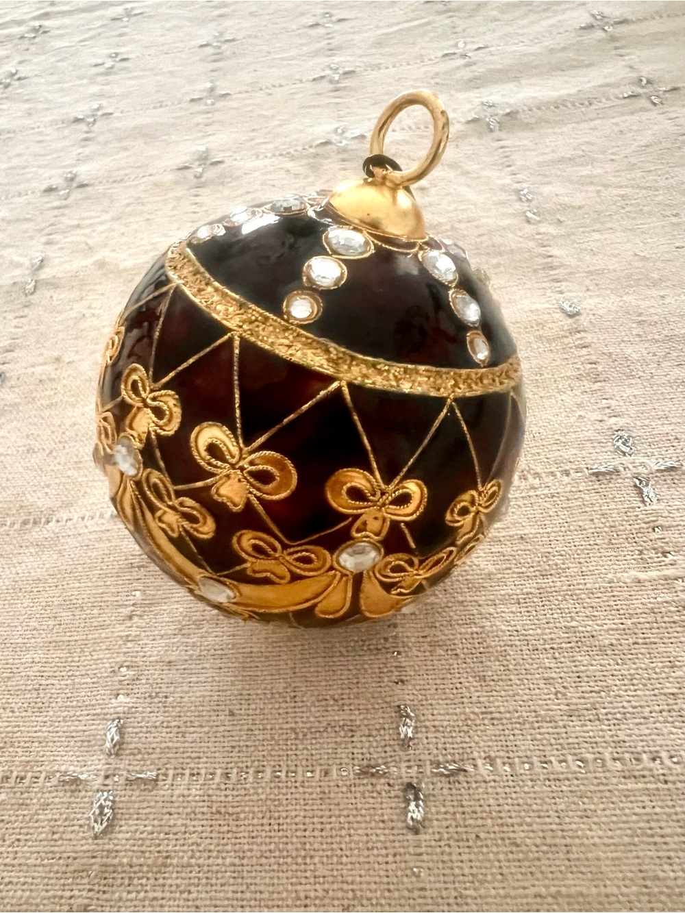 Gold-Embellished Dark Purple Faberge Inspired Decorative Ornament